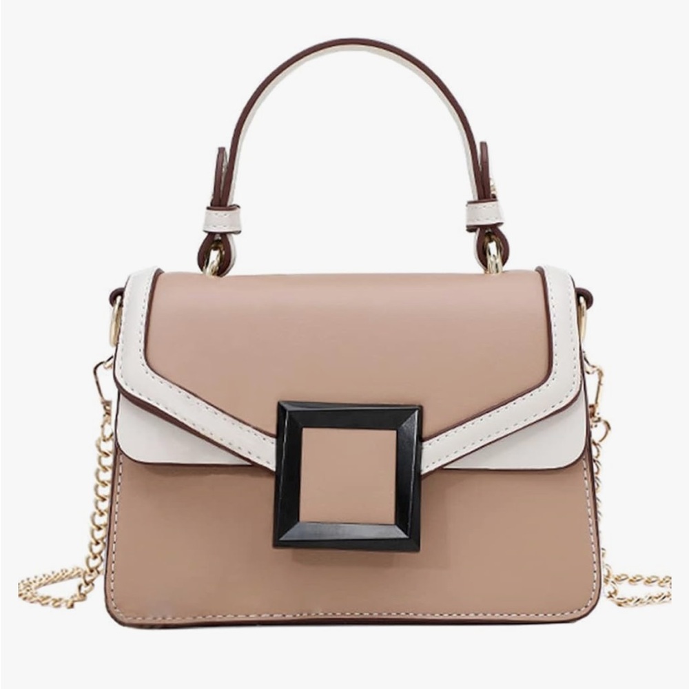 Apricot colored small square crossbody chain strap bag
